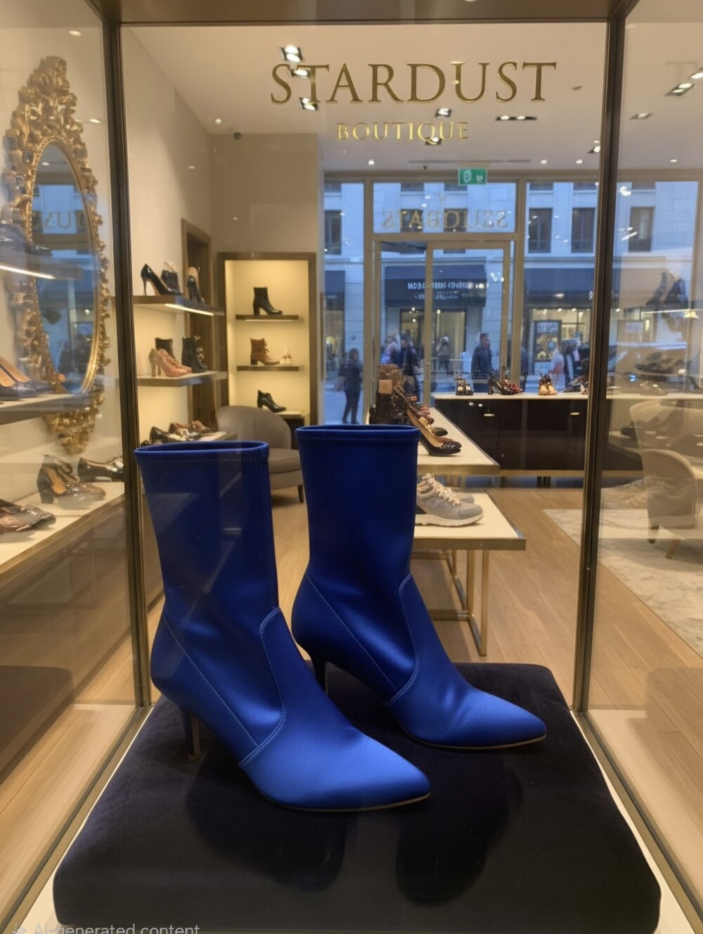 STUART WEITZMAN KNOCKOUT STRETCH SATIN COBALT BLUE WOMEN'S SZ 8 BOOTS $650